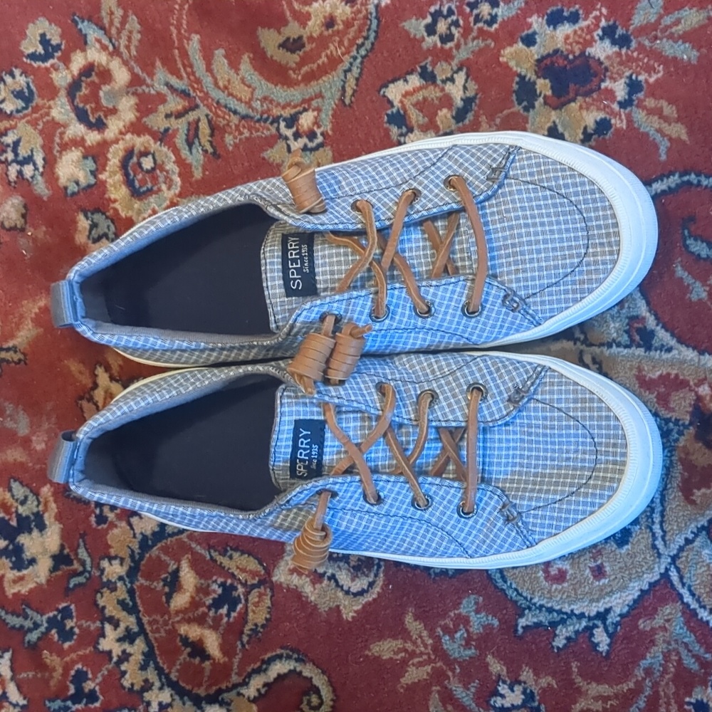 Sperry Women's Crest Vibe Mini Check Sneaker, Color Grey/White, Size 7 M US